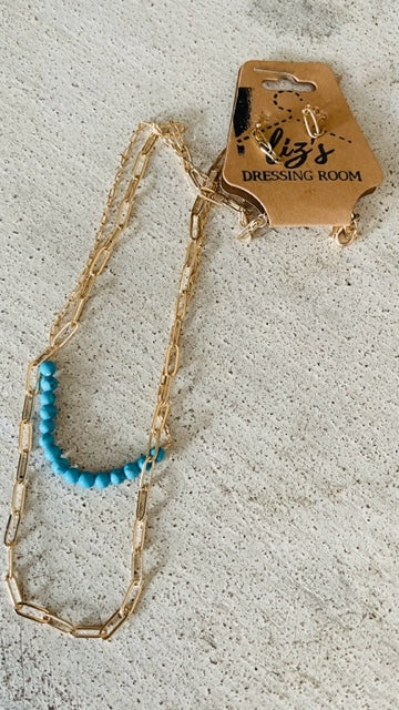 Layered paperclip Turquoise Necklace