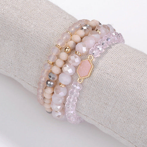 Pink Druzy Stretchy Bracelet Set